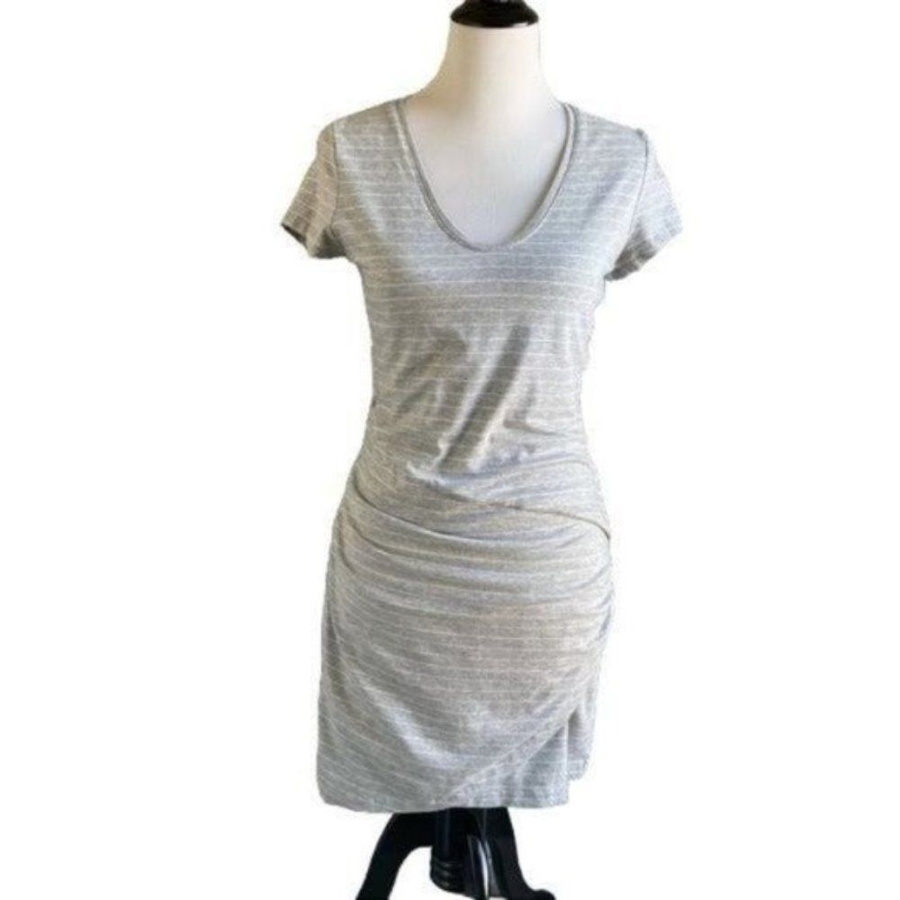 Athleta Gray White Striped Central Stripe Dress